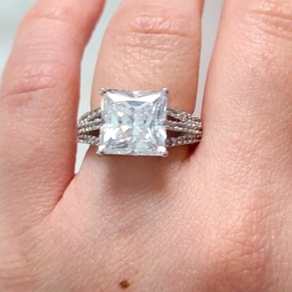 Vintage Sterling Silver 925 Radiant Cut CZ Cocktail Statement Ring Size 6